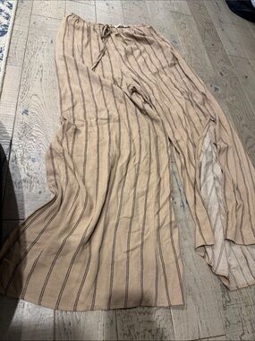 Ces Femme Beige Wide-Leg Striped Pants